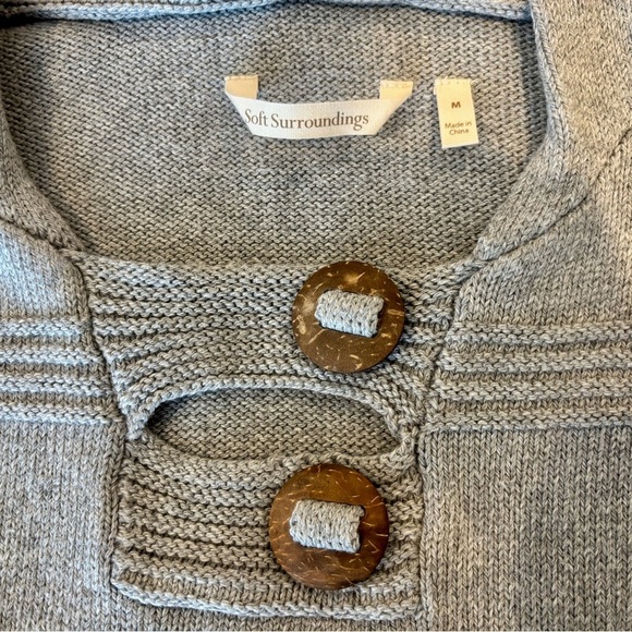 Soft Surroundings Button Neck Hooded Sweater Heather Grey Size M EUC - Picture 3 of 6
